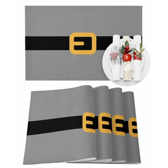 Christmas Placemats Set of 4, Santa Claus Belt Place Mats Grey Placemat Table Decoration for Kitchen Table Dinner Xmas Holiday Party Home Decor Indoor Outdoor 13x19 Inch