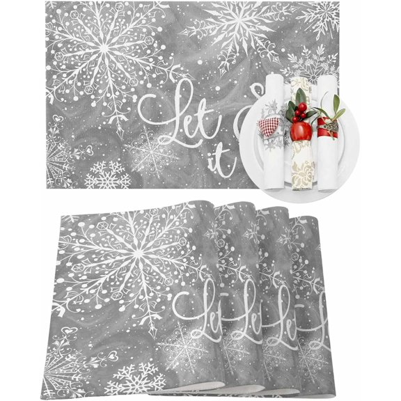Christmas Placemats Set of 4 Snowflake Christmas Placemats for Dining Table Grey Snowflake Table Mat Winter Holiday Home Party Kitchen Table Decorations