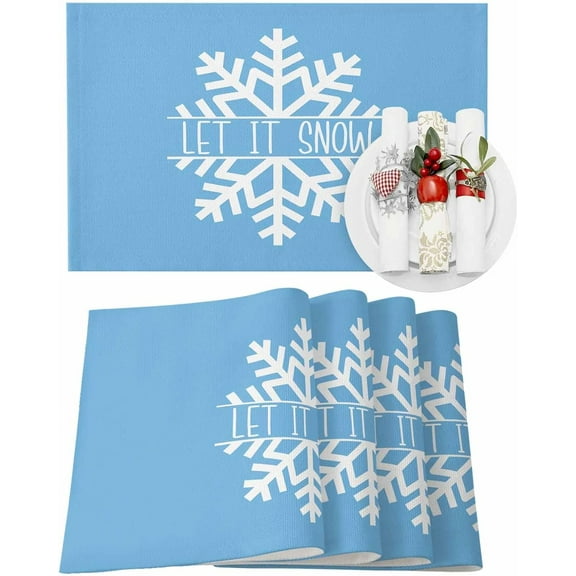Christmas Placemats Set of 4 Snowflake Hello Winter Christmas Placemats for Dining Table Blue Table Mat Winter Holiday Home Party Kitchen Table Decorations