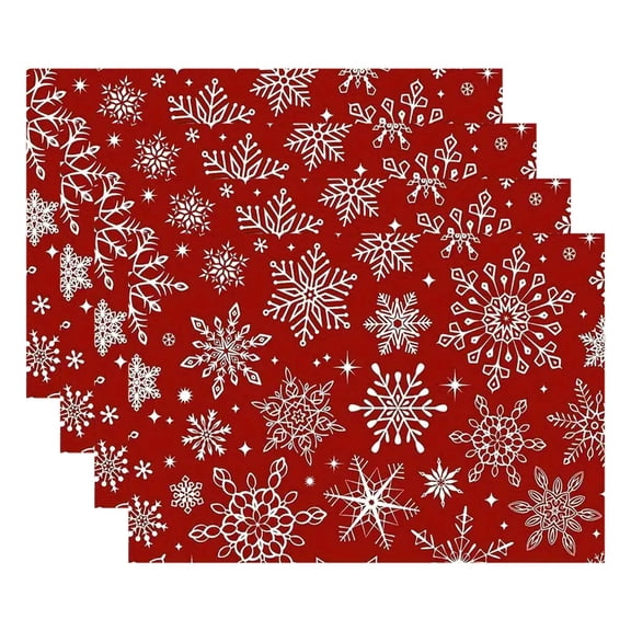 Christmas Placemats Set of 4,Snowflake Winter Table Runner,12x18 Inch Seasonal Dining Table Decor,Ideal for Holiday Party Kitchen Decorations and Festive Meals