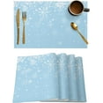 thumbnail image 1 of Christmas Placemats Set of 4, White Snowflake Placemat for Dining Table Decorations, Cotton Linen Blue Place Mats, Xmas Table Mats for Kitchen Dinner Holiday Party Decor Gift, 1 of 5