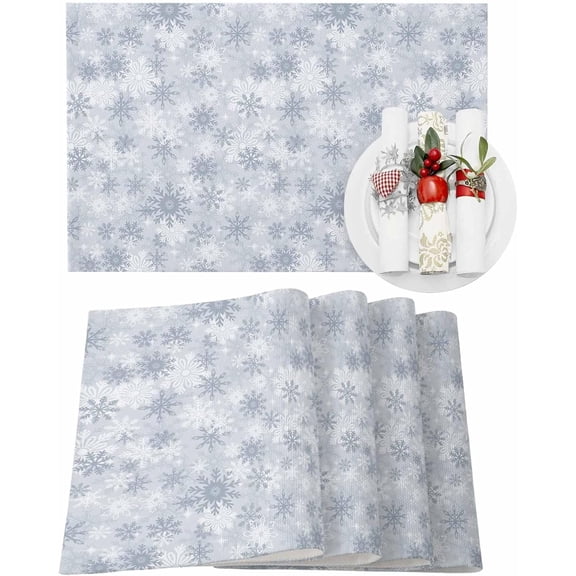 Christmas Placemats Set of 4 White Snowflakes Christmas Placemats for Dining Table Grey Snowy Table Mat Winter Holiday Home Party Kitchen Table Decorations