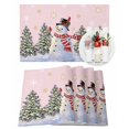 thumbnail image 1 of Christmas Placemats Set of 4 Winter Xmas Snowman Pine Tree Snowflakes Pink Heat Insulation Washable Place Mats, Rustic Non-Slip Table Mats for Dining Table Party Kitchen Decor,13x19 Inch, 1 of 4