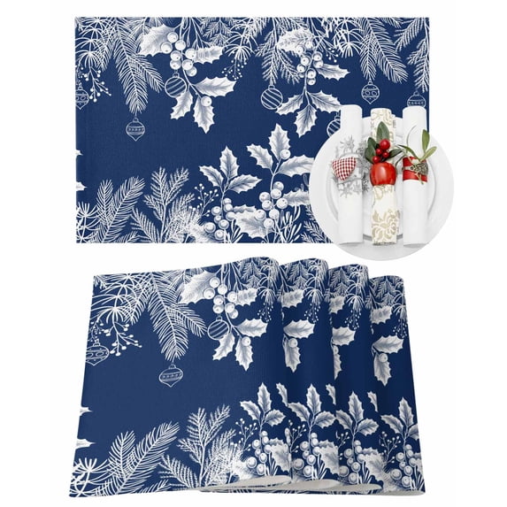Merry Christmas Placemats Set Of 4Cotton Linen Table Mats Non-Slip Washable Xmas Ball Ornaments Snow Red Placemat For Holiday Party Dining Snowflake Kitchen Table Decor | SHEIN
