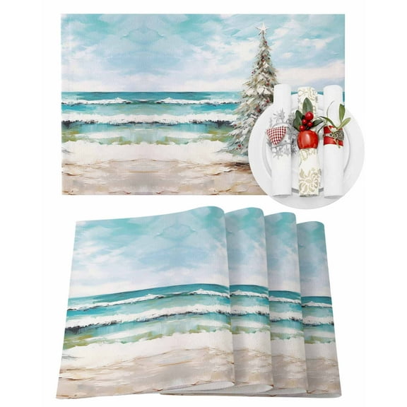 Christmas Placemats Set of 4, Xmas Tree Ball Place Mats Beach Placemat Table Decoration for Kitchen Table Dinner Xmas Holiday Party Home Decor Indoor Outdoor 13x19 Inch