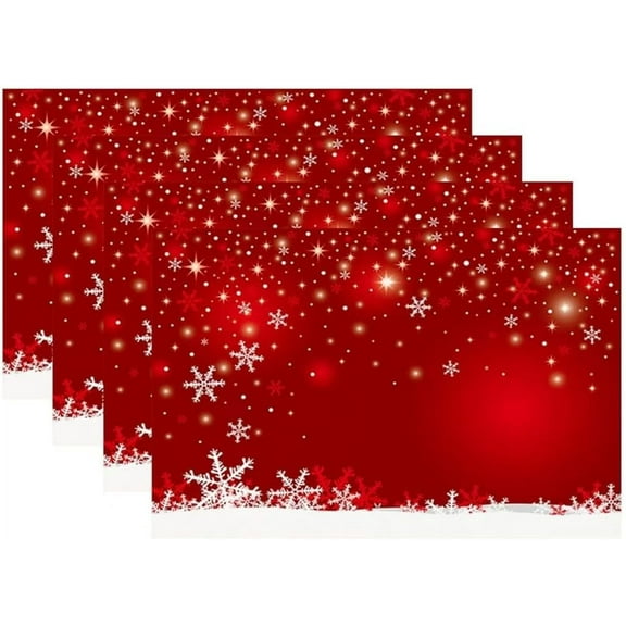 Christmas Placemats Set of 4, Xmas White Snowflake and Red Background Table Mat Placemat Heat Resistant Non Slip Line for Holiday Party Dining Table Kitchen Decor 18" x 12"
