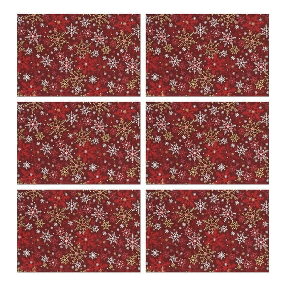 Christmas Placemats Set of 6, 12x17 Inch Waterproof Vinyl Table Mats - Wipeable Holiday Dining Mats with Snowflake & Deer Design for Kitchen & Party Use