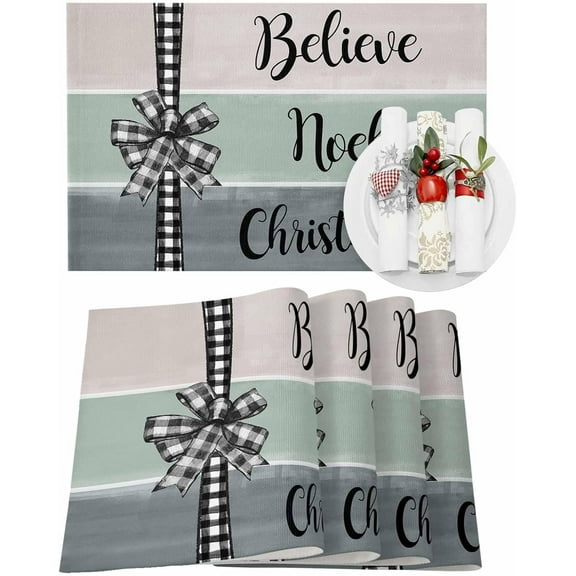 Christmas Placemats Set of 6 Black and White Buffalo Plaid Christmas Placemats for Dining Table Belive Christmas Table Mat Winter Holiday Home Party Kitchen Table Decorations