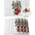 thumbnail image 1 of Christmas Placemats Set of 6 Buffalo Plaid Bow Christmas Placemats for Dining Table Red Bell Pine Needles Table Mat Winter Holiday Home Party Kitchen Table Decorations, 1 of 1