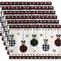 Christmas Placemats Set of 6, Buffalo Plaid Xmas Colorful Lights Table Mats for Dining Table Decorations, Thick Woven Cotton Linen Holiday Place Mats, 18 × 12 Inch
