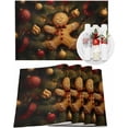thumbnail image 1 of Christmas Placemats Set of 6 Gingerbread Man Ball Christmas Placemats for Dining Table Pine Needles Red Ribbon Table Mat Winter Holiday Home Party Kitchen Table Decorations, 1 of 6