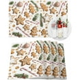 thumbnail image 1 of Christmas Placemats Set of 6 Gingerbread Man Christmas Placemats for Dining Table Brown Biscuit Leaf Branch Star Table Mat Winter Holiday Home Party Kitchen Table Decorations, 1 of 6