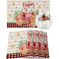 Christmas Placemats Set of 6 Gingerbread Snowflake Xmas Tree Christmas Placemats for Dining Table Buffalo Plaid Table Mat Winter Holiday Home Party Kitchen Table Decorations