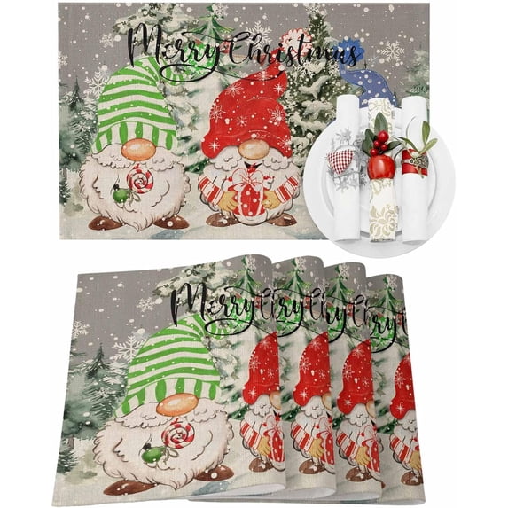 Christmas Placemats Set of 6 Gnomes Christmas Placemats for Dining Table Grey Christmas Tree Table Mat Winter Holiday Home Party Kitchen Table Decorations