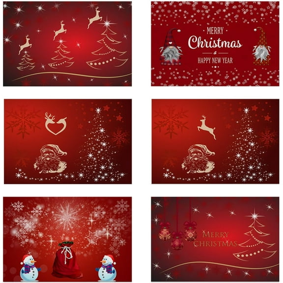 Christmas Placemats Set of 6, Heat Resistant Non-Slip Red Place Mats for Kitchen Dining Table, Washable Durable Cloth Table Mats Holiday Decor, 18x12 Inch