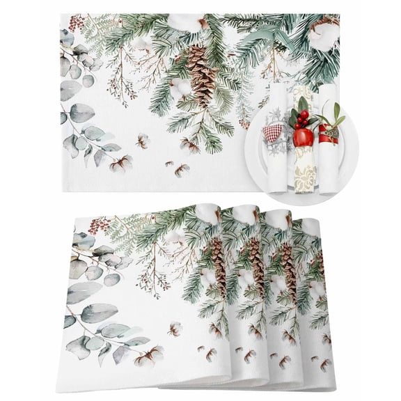 Christmas Placemats Set of 6, Pine Tree Place Mats Green Plant Leaf Pine Cones Placemat Table Decoration for Kitchen Table Dinner Xmas Holiday Party Home Decor Indoor Outdoor 13x19 Inch
