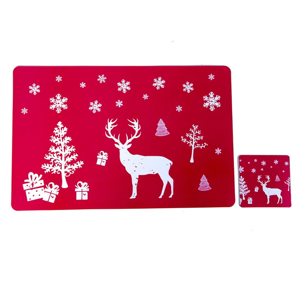 Christmas Placemats Set of 6 Place Mats Indoor PVC Placemats Christmas Table Mats Washable