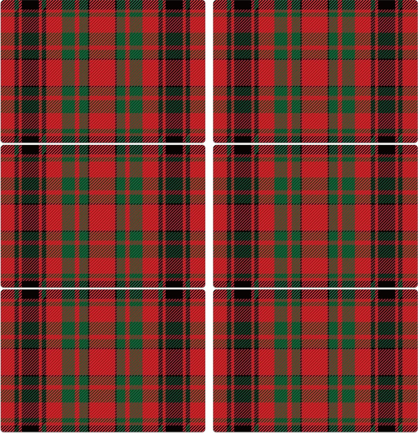 Christmas Placemats Set of 6 Red and Green Plaid Table Mats Plastic