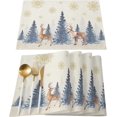 thumbnail image 1 of Christmas Placemats Set of 6 Reindeer Place Mats Xmas Tree Placemat Washable Golden Snowflake Deer Table Mats for Dining Kitchen Holiday Dinner Party Home Decor 13x19 Inch, 1 of 8
