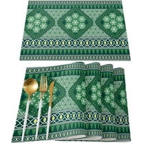 Christmas Placemats Set of 6, Snowflake Pine Tree Placemat for Dining Table Decorations, Cotton Linen Green Geometric Boho Style Place Mats, Xmas Table Mats for Kitchen Dinner Holiday Party Decor Gift