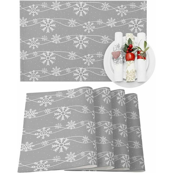Christmas Placemats Set of 6 Snowflake Snow Christmas Placemats for Dining Table Gray Winter Table Mat Winter Holiday Home Party Kitchen Table Decorations