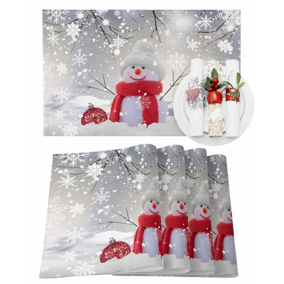 Christmas Placemats Set of 6, Snowman Place Mats Snow Scenery Forest Snowflake Placemat Table Decoration for Kitchen Table Dinner Xmas Holiday Party Home Decor Indoor Outdoor 13x19 Inch