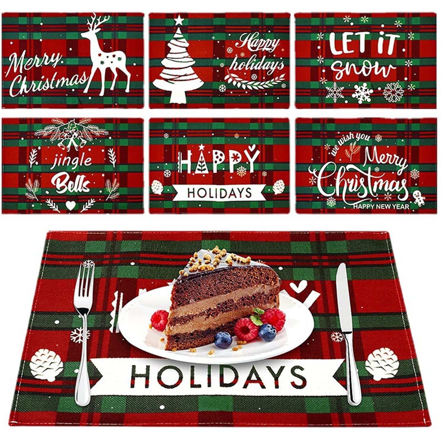 Christmas Placemats Set of 6 Table Mats for Dining Tables 12 × 18