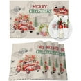 thumbnail image 1 of Christmas Placemats Set of 6 Truck Red Poinsettia Christmas Placemats for Dining Table Retro Stamp Table Mat Winter Holiday Home Party Kitchen Table Decorations, 1 of 6