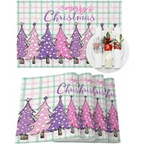 Christmas Placemats Set of 6 Xmas Trees Christmas Placemats for Dining Table Buffalo Plaid Pink Purple Table Mat Winter Holiday Home Party Kitchen Table Decorations