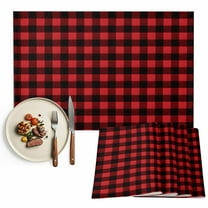 Christmas Placemats Set of 8, Rustic Red Black Buffalo Check Plaid Pattern Table Mats Washable Heat-Resistant Non-Slip for Kitchen Dinner Table Indoor Outdoor Decor,13x19 Inch Farmhouse Xmas