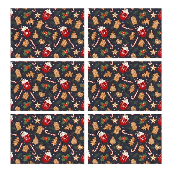 Christmas Placemats Set Of 6, 12x18 Inch, Heat Resistant & Washable, Non, Durable PVC for Xmas Party Dining Table Decor.
