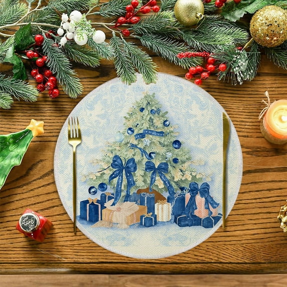 Christmas Placemats Set of 2 Heat Resistant Table Mats Holiday Dining Decor for Christmas Party Table Setting(D)