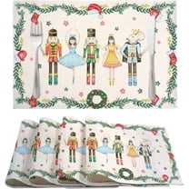 Christmas Placemats Set of 4, 12×18 Inch Xmas Linen Fabric Table Mats for Party Kitchen Dining Decoration