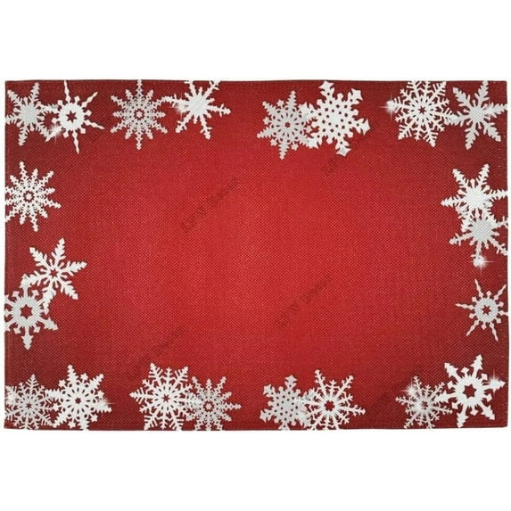 Christmas Placemats Set of 4 Christmas Snowflakes On Dark Red Table Mats for Dining Tables Burlap Sided Xmas Decoration