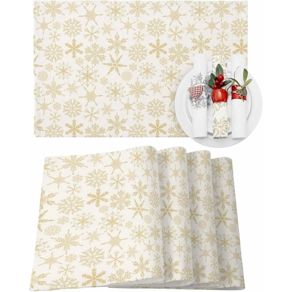 Christmas Placemats Set of 4 Gold Snowflake Christmas Placemats for Dining Table White Table Mat Winter Holiday Home Party Kitchen Table Decorations