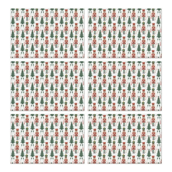 Christmas Placemats Set of 6, 12x17 Inch Waterproof Vinyl Mats - Wipeable Table Mats with Snowflake Deer Design for Holiday Dining Decor