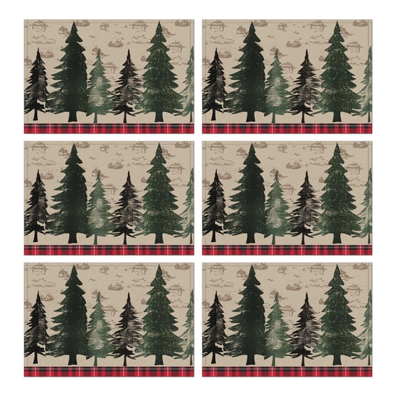 Christmas Placemats Set of 6, 12x17 Inch Waterproof Vinyl Mats - Wipeable Table Mats with Snowflake Deer Design for Holiday Dining Decor