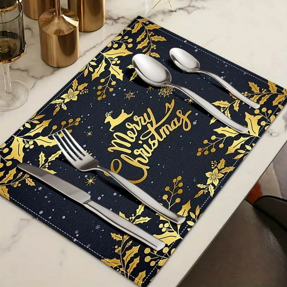 Christmas Placemats, Table Mats Christmas, Holiday Dining Decor for Family Gatherings, Set of 4 Spill-Proof Easy Clean Festive Home Living Room Kitchen Decoration