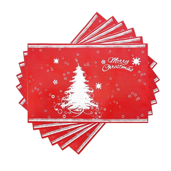 Evlmd Christmas Placemats, Vinyl Woven Place Mats for Kitchen Table Indoor/Outdoor, Washable Wipeable Dining Blue Placemats Set of 6, 12x18 Inch