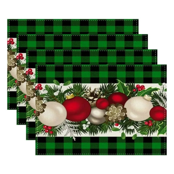 Christmas Placemats and Table Mats 4-Piece Set for Home Living Room Decoration with Holiday Designs for Festive Dining Experience
