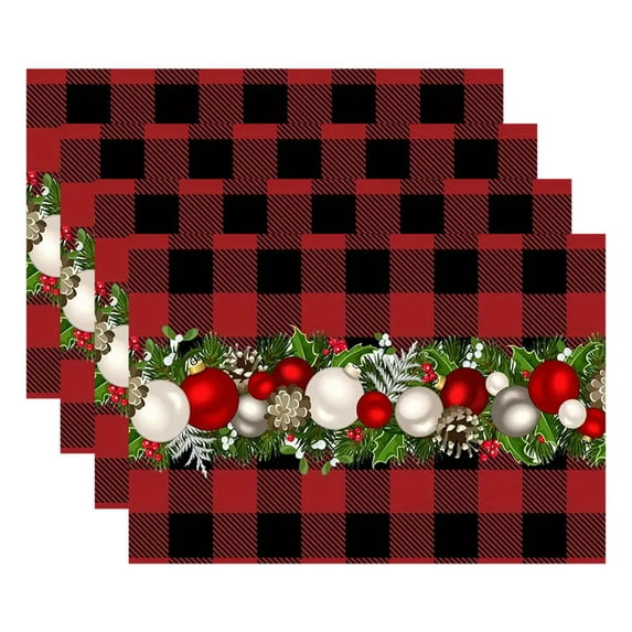 Christmas Placemats and Table Mats 4-Piece Set for Home Living Room Decoration with Holiday Designs for Festive Dining Experience