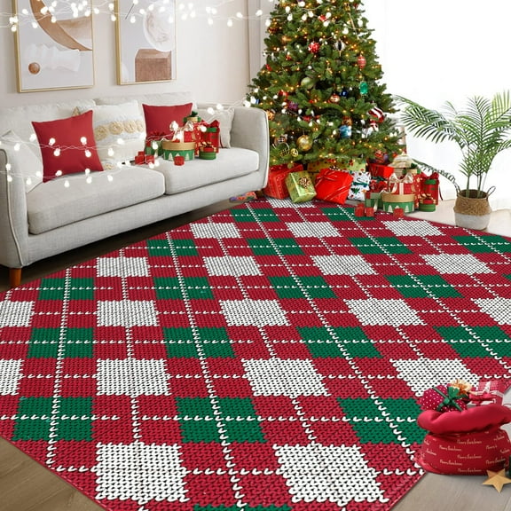 Christmas Plaid Area Rug Modern Holiday Doormat Soft Machine Washable Stain Resistant Runner Rug Holiday Décor for Living Room、Entrance Door、Bedroom、Laundry Room、Dormitory
