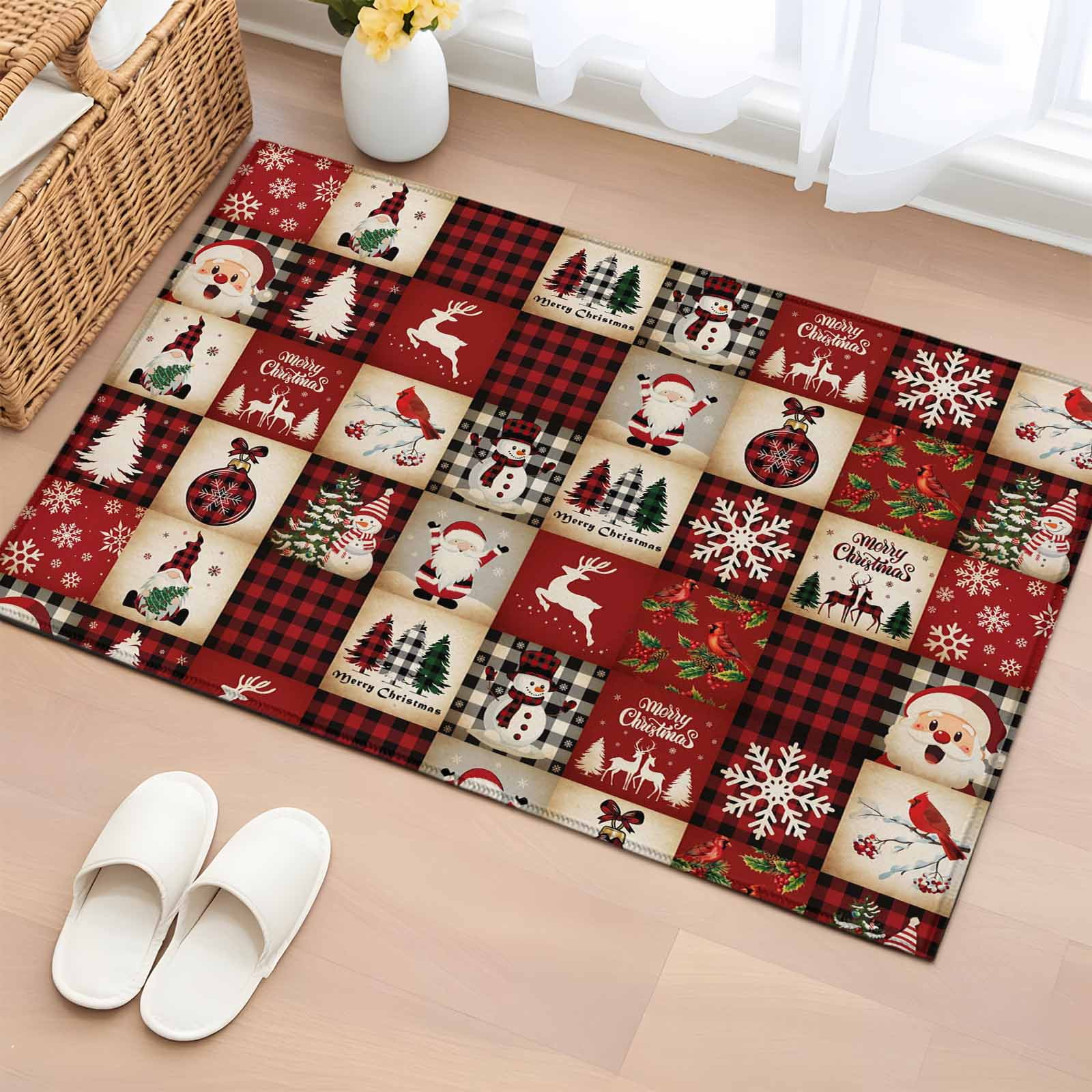 Christmas Plaid Bathroom Rug Washable 2x3 Entryway Rug Non Slip Xmas ...