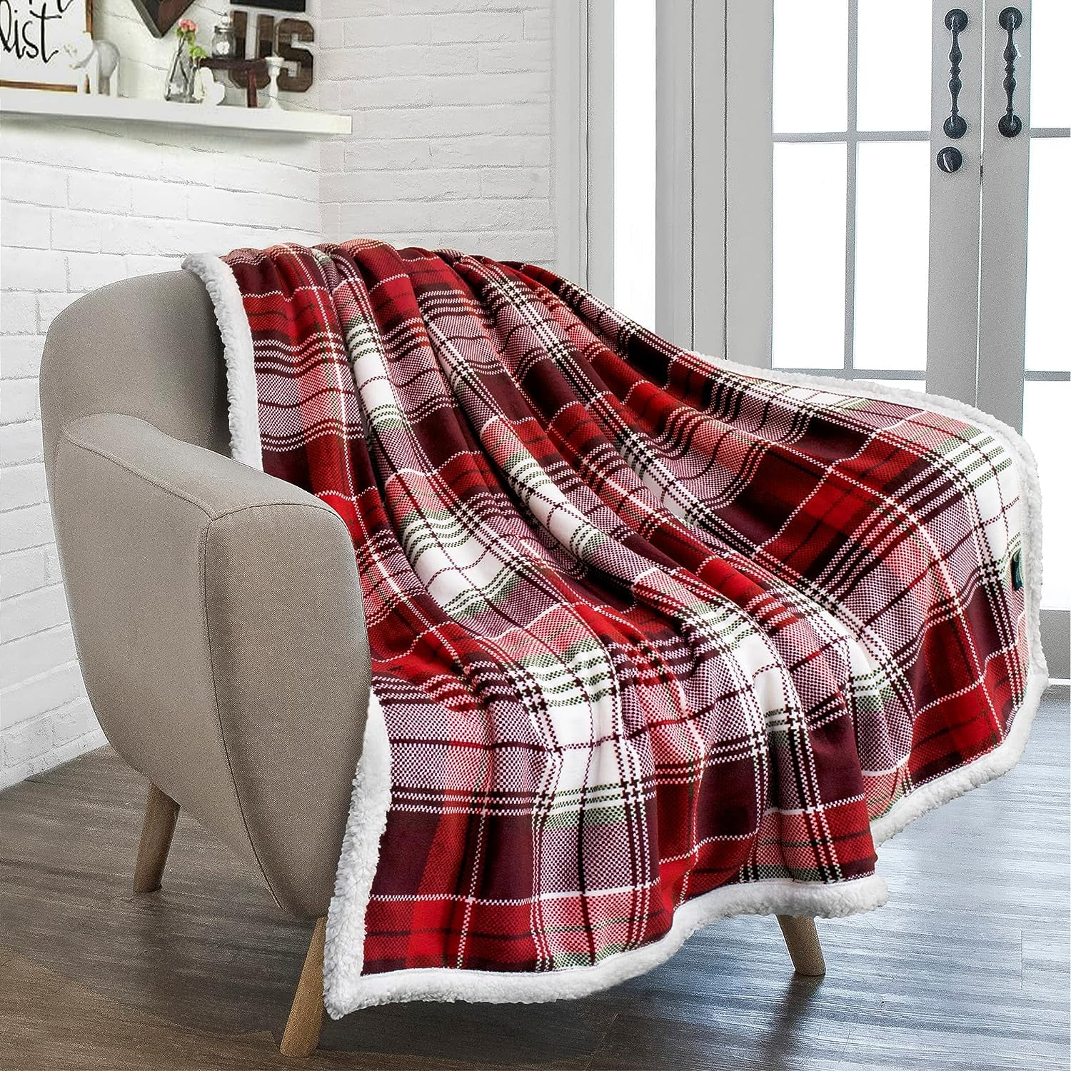 Christmas Plaid Reversible Sherpa Fleece Throw Blanket