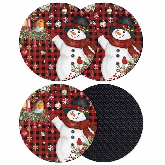 Christmas Plaid Coasters Set of 4, Absorbent Coasters for Drinks, Red Snowman Xmas Tree Snowflake Buffalo Coaster for Desk Coffee Table Protection, Home Decor House Warming Gifts 4"