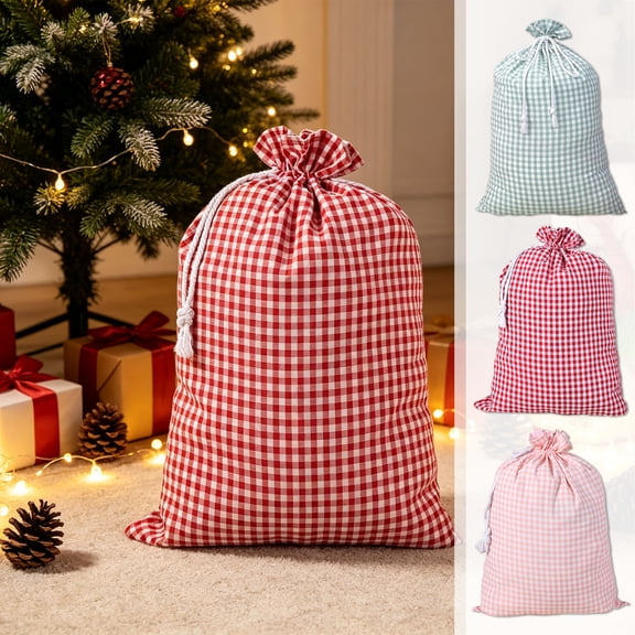 Christmas Plaid Cotton Drawstring Gift Bags, Rustic Buffalo Check Treat Sacks, Reusable Holiday Candy Pouches for Wedding Favors, Easy Pull String Wrap for Seasonal Party, Pink