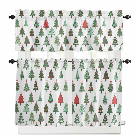 Christmas Plaid Curtain Valances Set Snowman Xmas Tree Kitchen Curtains 24 inch Length Rod Pocket Valance and Tiers 3 Piece Set Small Bedroom Bathroom Laundry Decor