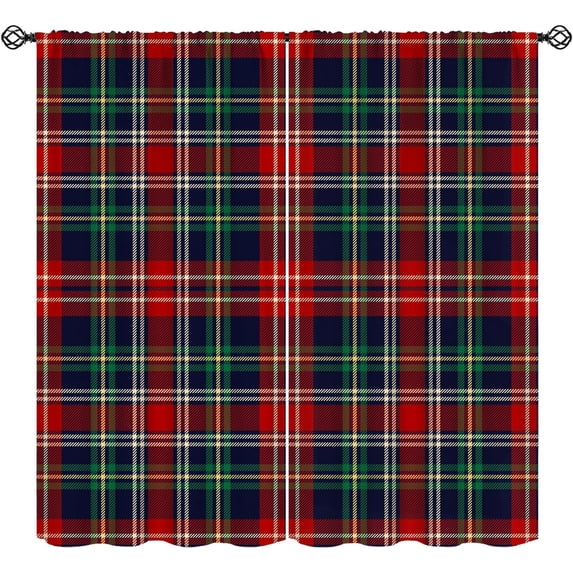 Christmas Plaid Curtains, Classical Red Green Grid Western Retro Pattern Window Treatments, Rod Pocket Thermal Insulated Drapes 2 Panel Sets for Bedroom Living Room, 52" W X 84" L