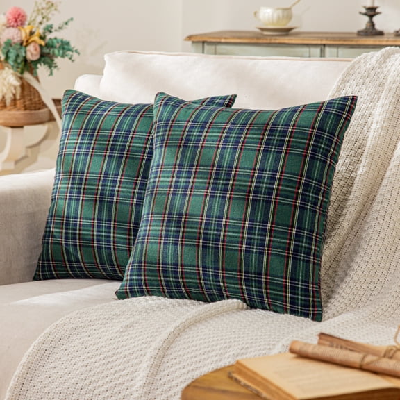 Christmas Plaid Decorative Throw Pillow Covers Scottish Tartan Cushion Case Polyester for Farmhouse Home Holiday Decor
