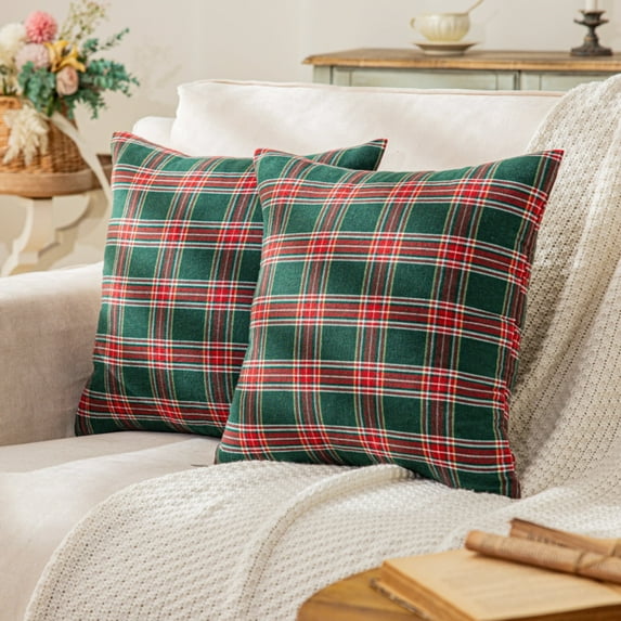 Christmas Plaid Decorative Throw Pillow Covers Scottish Tartan Cushion Case Polyester for Farmhouse Home Holiday Decor